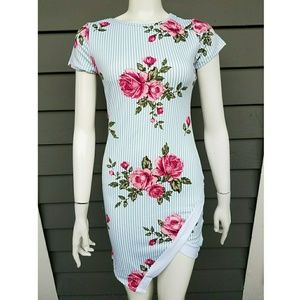 NWT Vibe Floral Asymetrical Bodycon Striped Dress